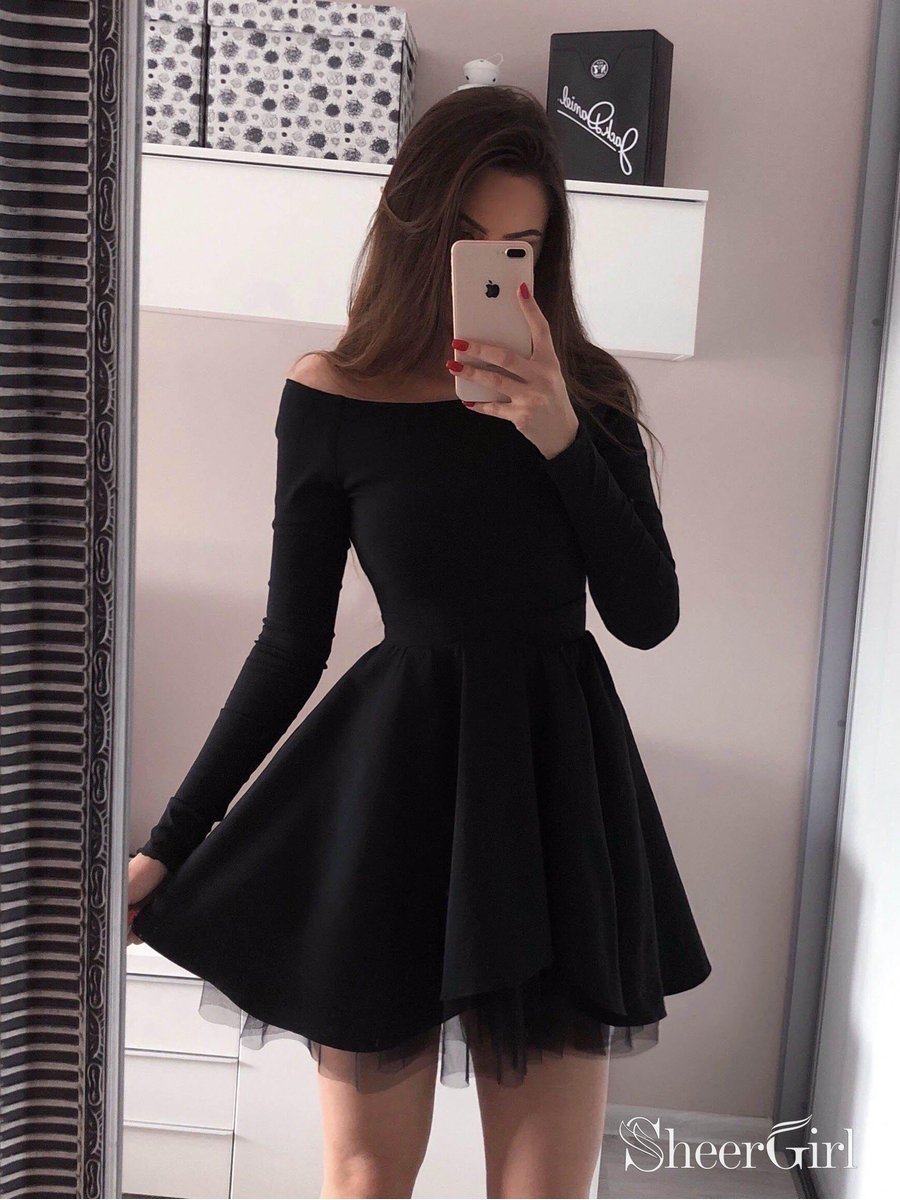 long sleeve hoco dress black